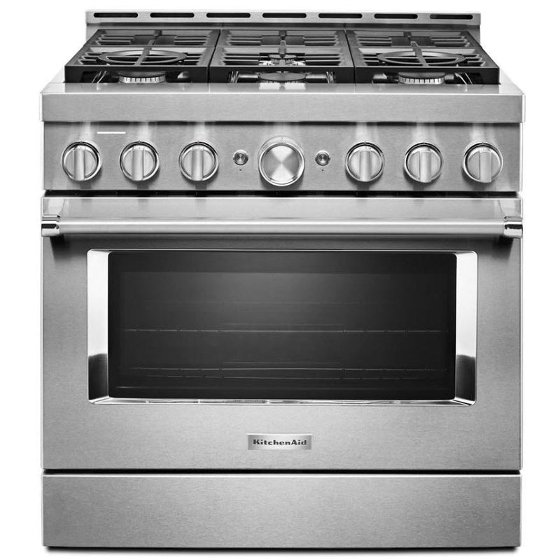 KitchenAid 36-inch Freestanding Gas Range with Even-Heat™ True Convection KFGC506JSS IMAGE 1