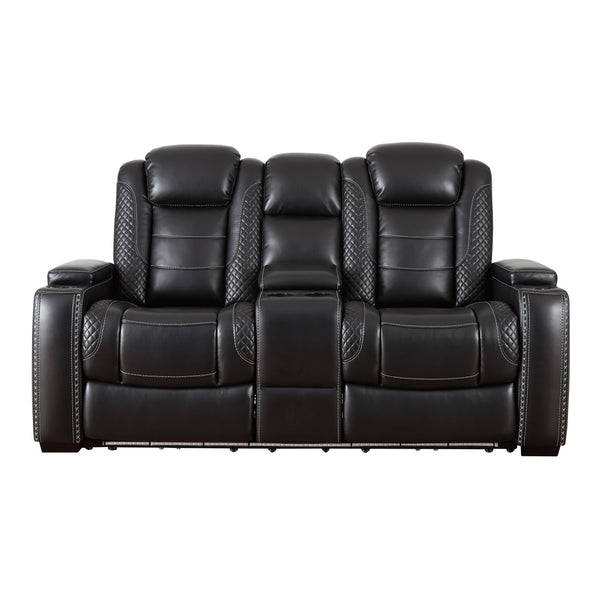 Signature Design by Ashley Party Time Power Reclining Leather Look Loveseat with Console 3700318C IMAGE 1