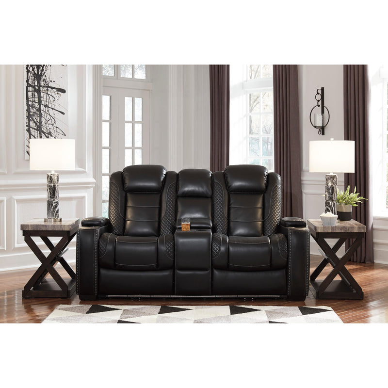 Signature Design by Ashley Party Time Power Reclining Leather Look Loveseat with Console 3700318C IMAGE 4