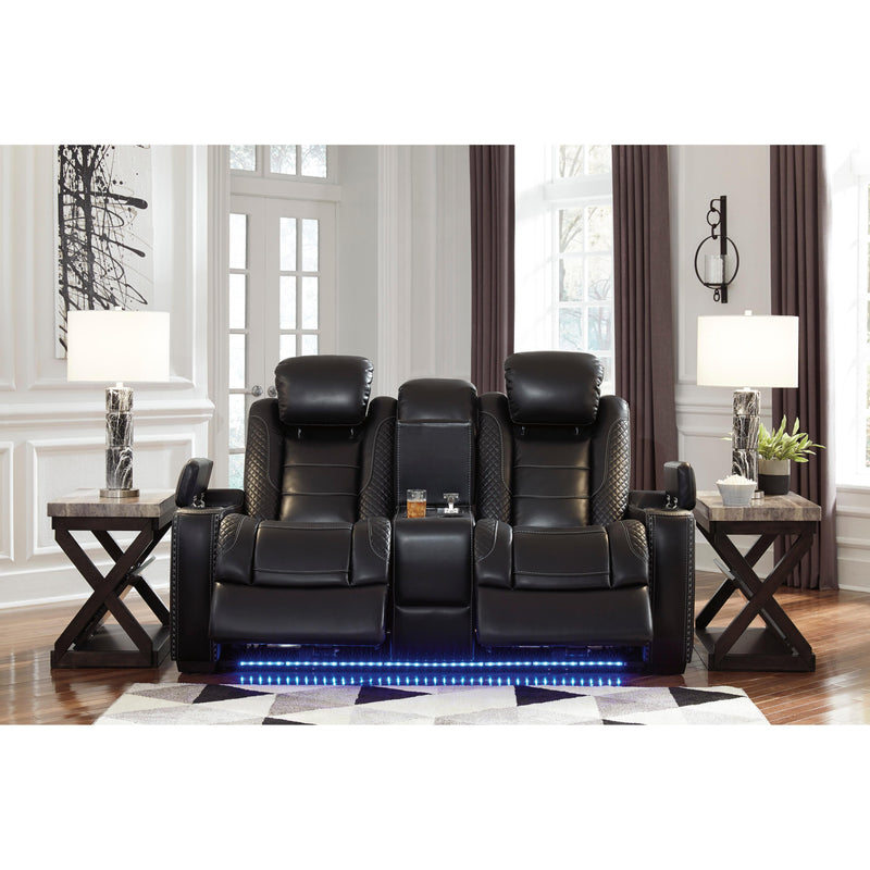 Signature Design by Ashley Party Time Power Reclining Leather Look Loveseat with Console 3700318C IMAGE 7