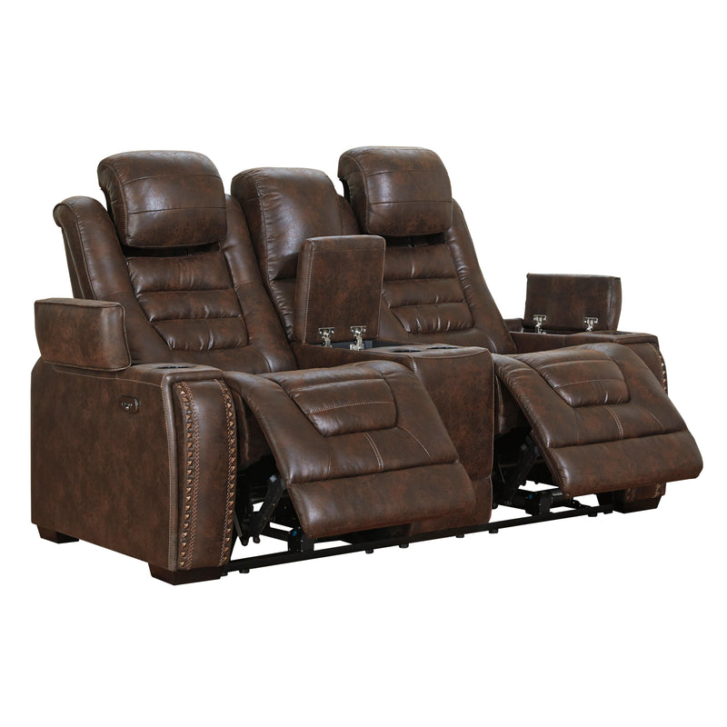 Signature Design by Ashley Game Zone Power Reclining Leather Look Loveseat with Console 3850118C IMAGE 2