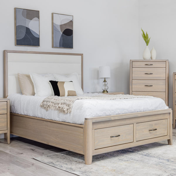 Mako Wood Furniture Ellesmere Queen Upholstered Bed with Storage DRSG-200-FBST-UP-Q IMAGE 1