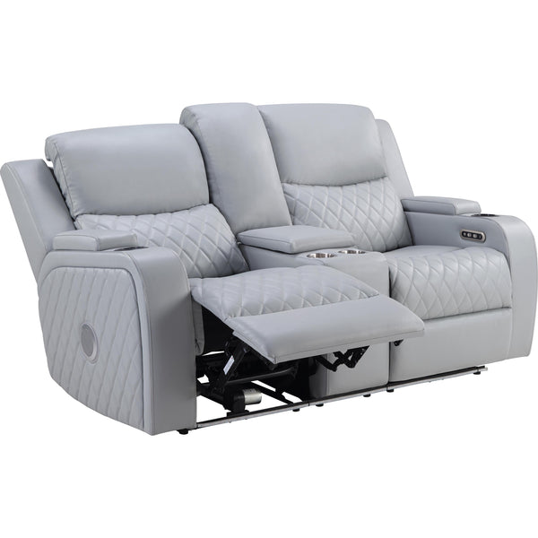 Primo International Grayson Power Reclining Polyurethane Loveseat with Console Grayson Power Reclining Loveseat with Console - Concrete IMAGE 1