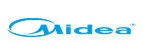Midea logo in blue on a gray background